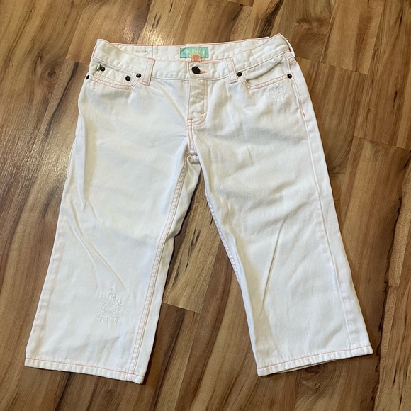 Hollister Pants - Vintage Hollister Y2K White Capri Jeans Orange Stitching Low Rise Size 5